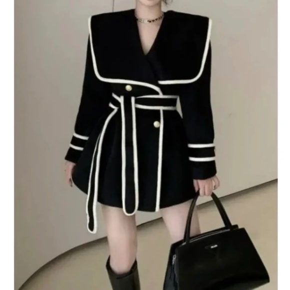 Jackets & Blazers - Brand New Women Woolen Warm Tunic Trench Fall Winter Coat Jacket Size S Black